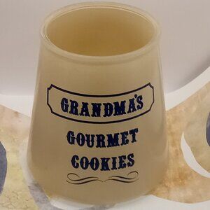 Grandma’s Gourmet Cookies Glass JAR Tan NO LID 7.25" Vintage Bartlett Collins
